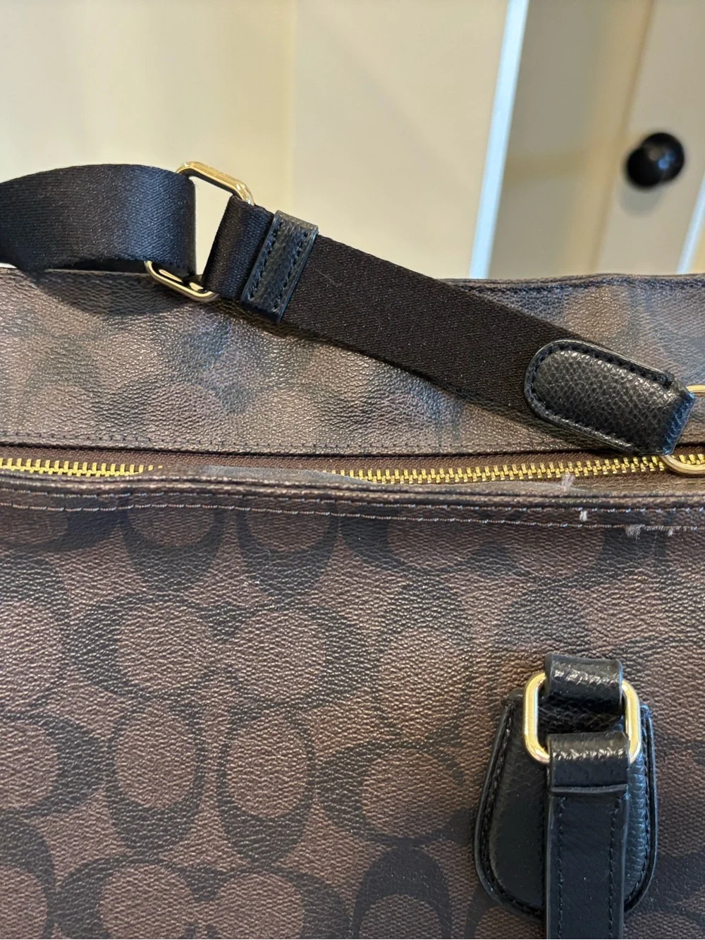 Coach Large Multi-Pocket Tote | Brown Signature Coated Canvas | Gold Hardware